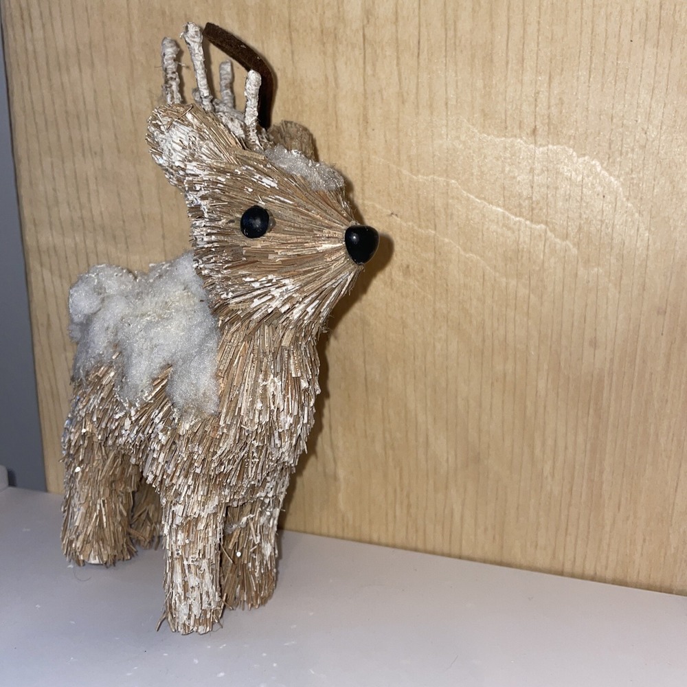 Vintage Natural Brown Brush & White 6.5" Reindeer Deer Figurine Ornament - Picture 3 of 7
